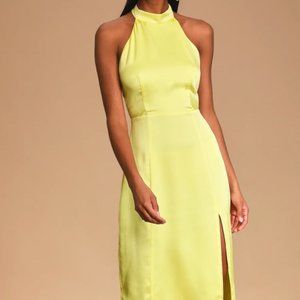 Perfectly Polished Yellow Halter Midi Dress Small